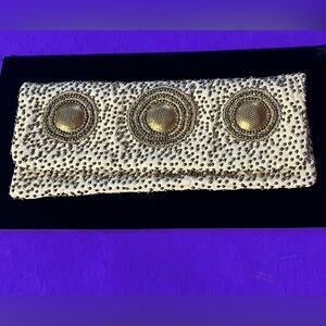 Moyna Gold Tone Beaded Boho  Fold Over Clutch Bag -NWT